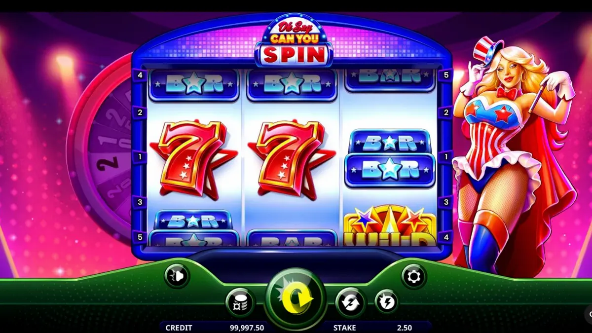 Oh Say Can You Spin slot machine interface with patriotic theme