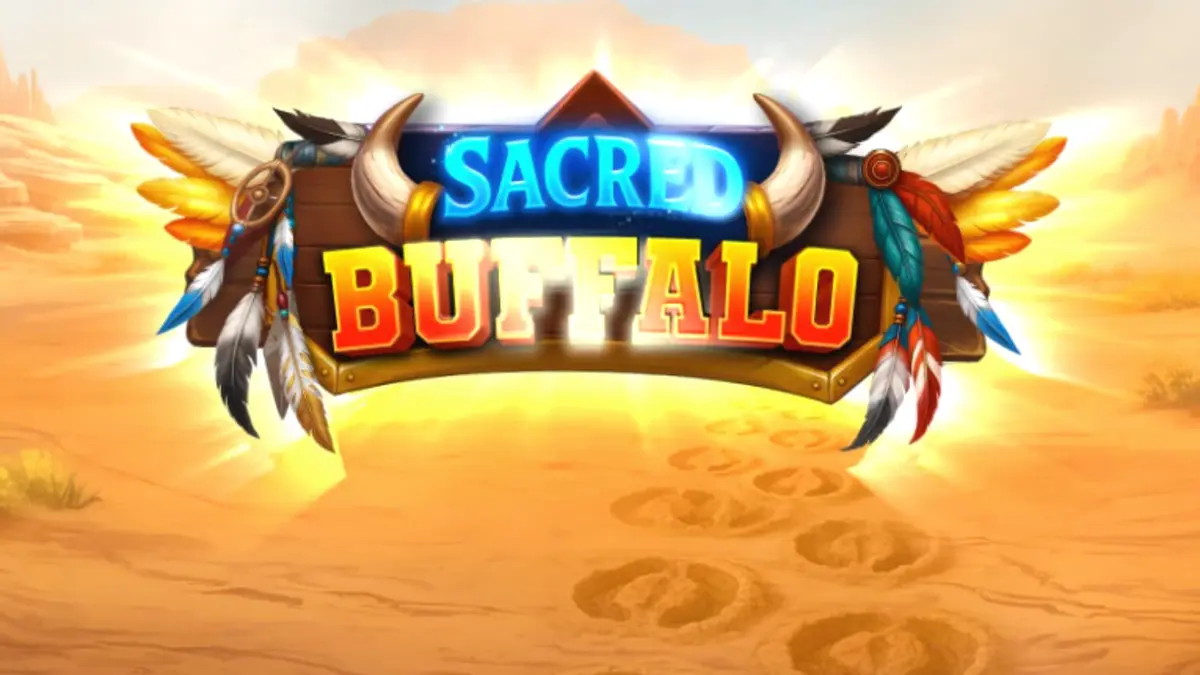 Tampilan visual slot Sacred Buffalo dengan latar belakang padang rumput dan totem